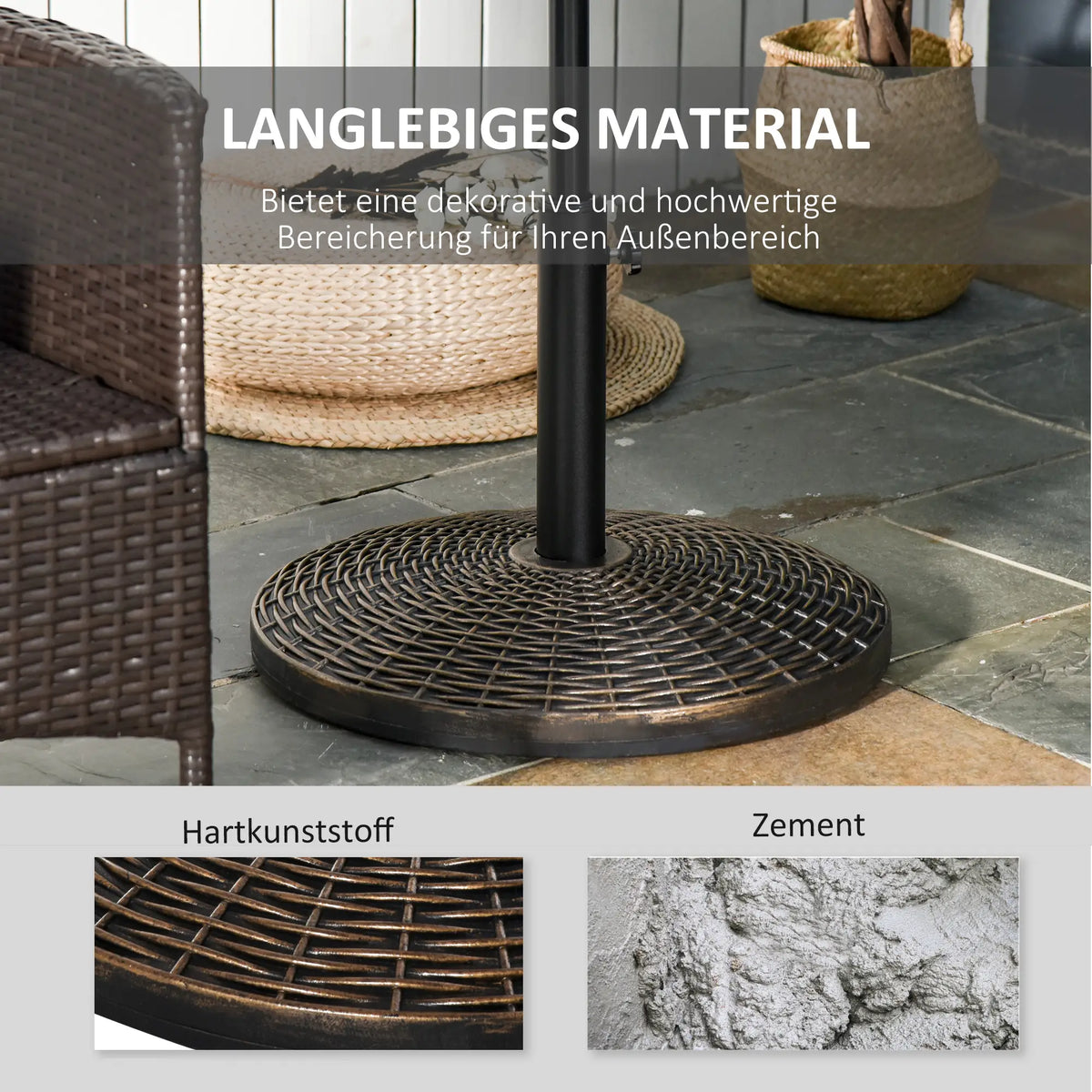 Sonnenschirmständer Schirmhalter 25 kg Rattanoptik Antik Bronze