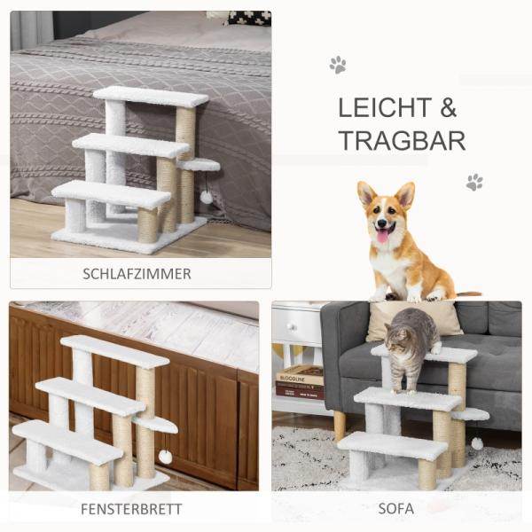 Haustiertreppe Ball 3-stufige Katzentreppe Hundetreppe Tiertreppe Weiss - Palo24