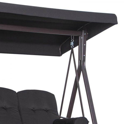 3-Sitzer Hollywoodschaukel Gartenschaukel mit Sonnendach Kissen Metall Polyester Schwarz - Palo24