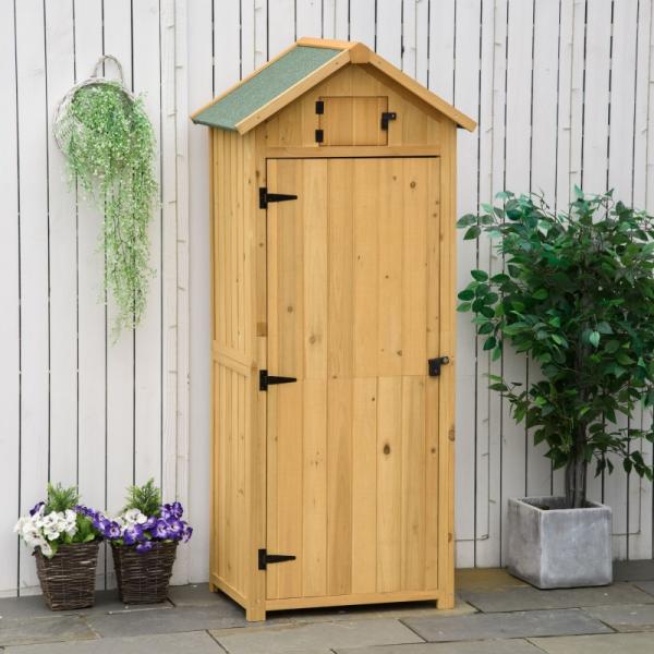Gartenschrank Gerätehaus Geräteschuppen mit Fachböden Asphaltdach Fenster Holz Gelb+Grün - Palo24