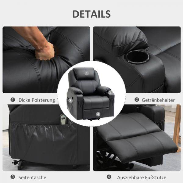 Massagesessel neigbare Rücklehne 8 Massagemodi schwarz - Palo24