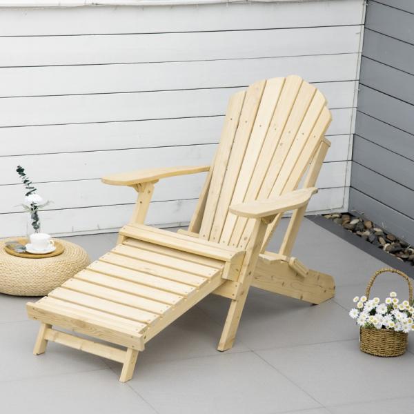 Adirondack-Gartenstuhl mit Fußstütze klappbar Gartenliege Outdoor Gartenmöbel Kiefernholz Natur - Palo24