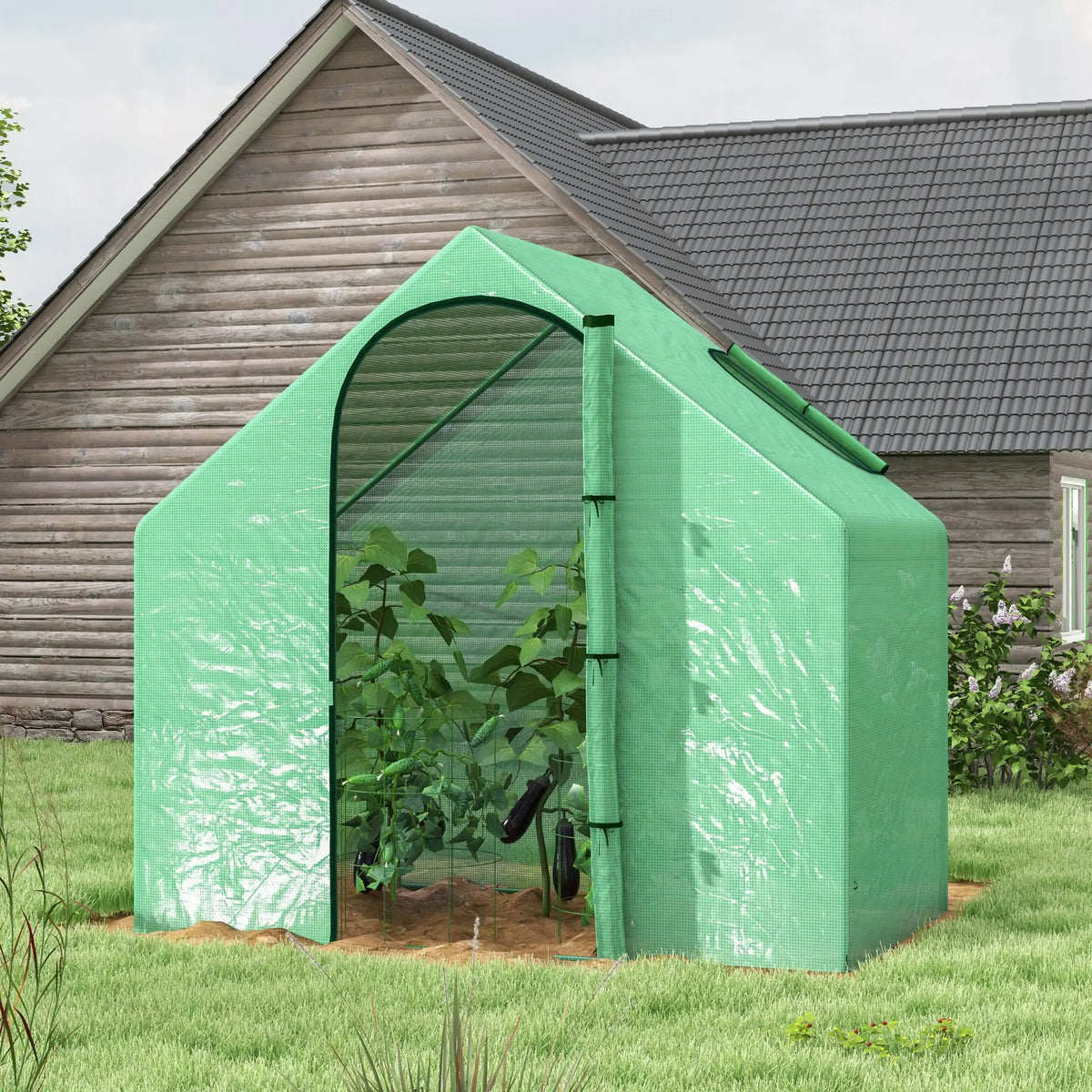 Serra in plastica con finestra e porta Green Steel PVC plastica