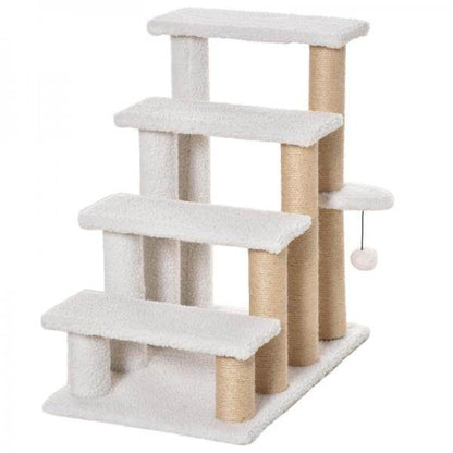 Haustiertreppe Ball 4-stufige Katzentreppe Hundetreppe Tiertreppe Jute Weiss - Palo24
