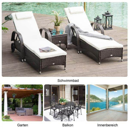 Sonnenliege Tisch 3er Set Gartenmöbel Polyrattan Braun - Palo24