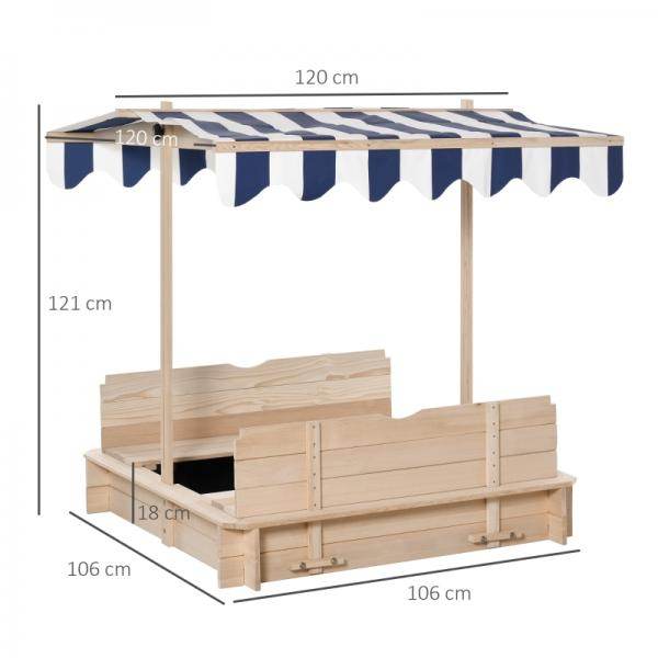 Sandkasten Sandkiste aus Holz mit Dach abnehmbar Rücklehnen verstellbar Tannenholz Natur - Palo24