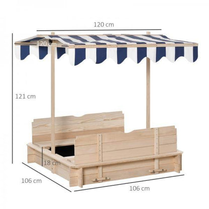 Sandkasten Sandkiste aus Holz mit Dach abnehmbar Rücklehnen verstellbar Tannenholz Natur - Palo24
