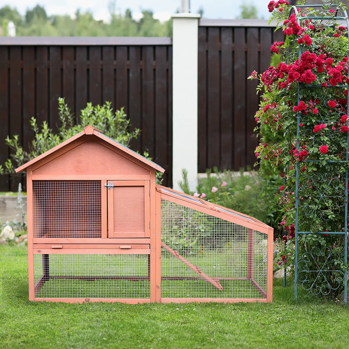 Hasenstall, Kaninchenstall, Doppelstöckiger Hasenkäfig, mit Garten, Massivholz