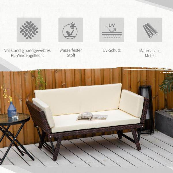 2er Gartensofa Loungesofa Gartenbank aufklappbar Armlehne Polyrattan Braun - Palo24