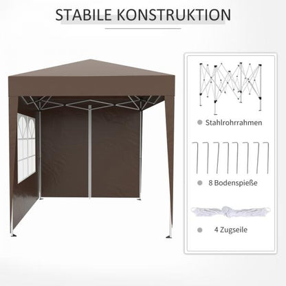 Faltpavillon, Schnellaufbau, 4 Seitenwände, 2 große Fenster, Stahlrahmen, schwarz, 2 x 2 x 2,4 m - Palo24