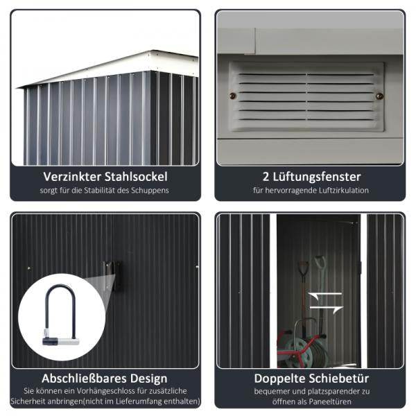 Gerätehaus Gartenhaus Geräteschuppen mit Schiebetür Fenster Outdoor Stahl Grau - Palo24