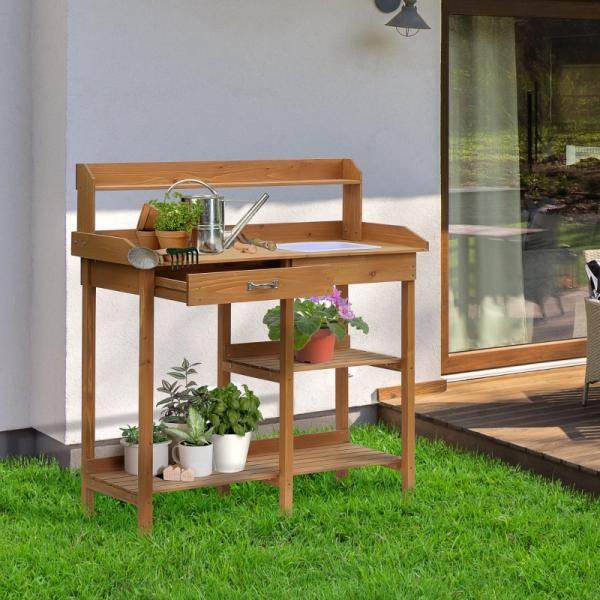 Pflanztisch mit Wanne Tannenholz H112cm Natur - Palo24