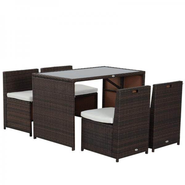 5tlg. Polyrattan Rattan Essgruppe Gartenset Sitzgruppe Sofa Garnitur Stahl Braun+Khaki - Palo24