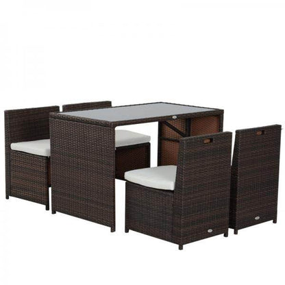 5tlg. Polyrattan Rattan Essgruppe Gartenset Sitzgruppe Sofa Garnitur Stahl Braun+Khaki - Palo24