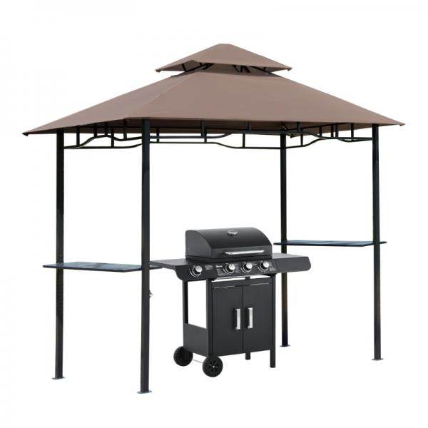Grillpavillon Gartenzelt Grill Balkonpavillon Flammhemmendes Doppeldach Kaffeebraun+Schwarz - Palo24