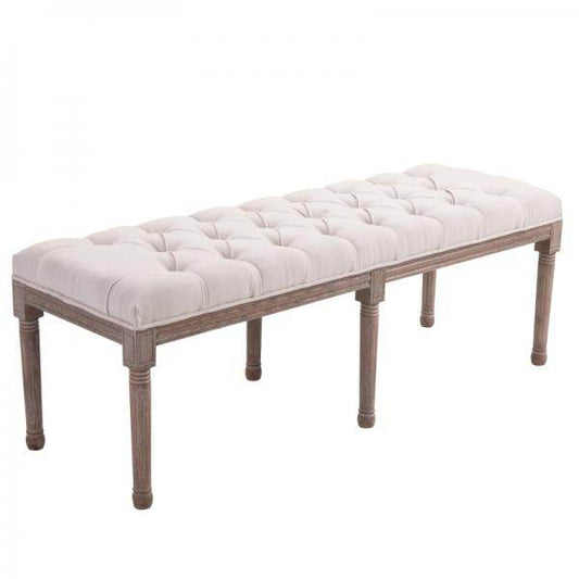 Polsterbank Sitzbank Lounge Sitzhocker Vintage Retro mit Knöpfen Leinen + Holz beige - Palo24