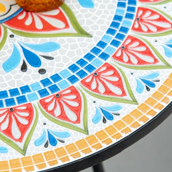 Mosaiktisch rund Bistrotisch Mosaikplatte Keramik Metall Rot+Blau+Weiss Ø60 cm - Palo24