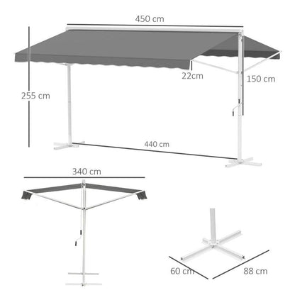 Standmarkise Gartenmarkise mit Faltarm Grau 4,5x3,42m - Palo24