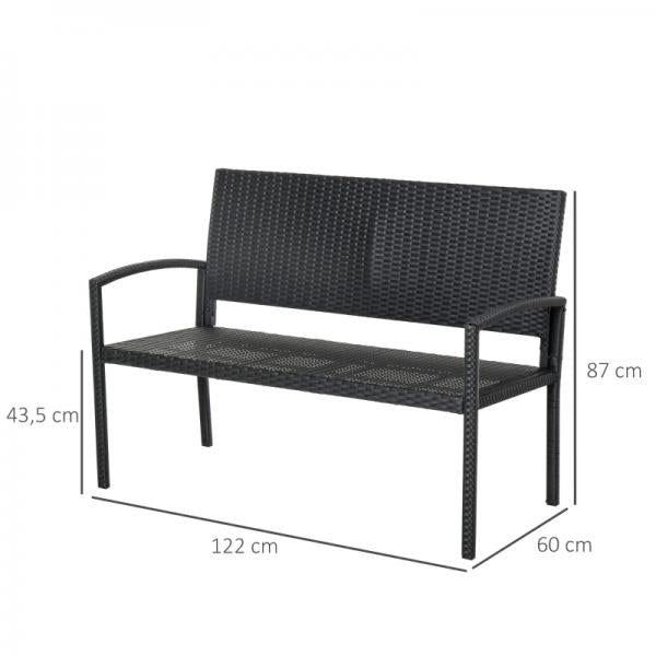 Gartenbank, in Rattanoptik, mit Stahlrahmen, für 2 Personen, Schwarz - Palo24