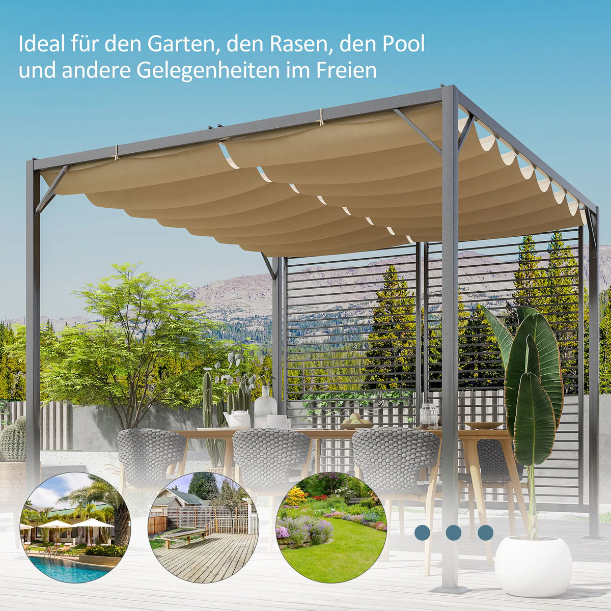 Pavillon Pergola Partyzelt Überdachung Einstellbares Stoffdach Polyester Beige