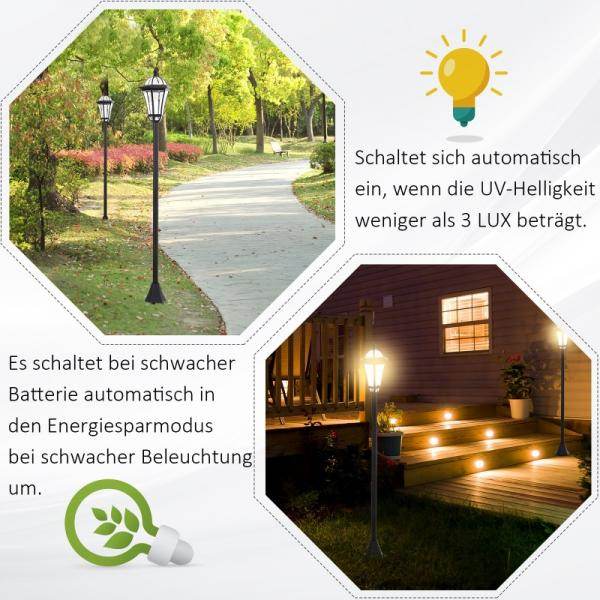 Gartenleuchte Solar Gartenlaterne 2er Set LED 6-8 Stdn. Edelstahl H129cm - Palo24