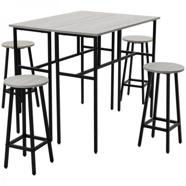 Bartisch-Set im Industriedesign, 6-teilig, 2 Tische und 4 Barhocker, Grau + Schwarz - Palo24