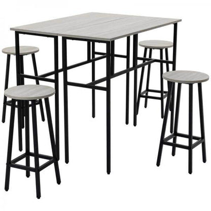 Bartisch-Set im Industriedesign, 6-teilig, 2 Tische und 4 Barhocker, Grau + Schwarz - Palo24