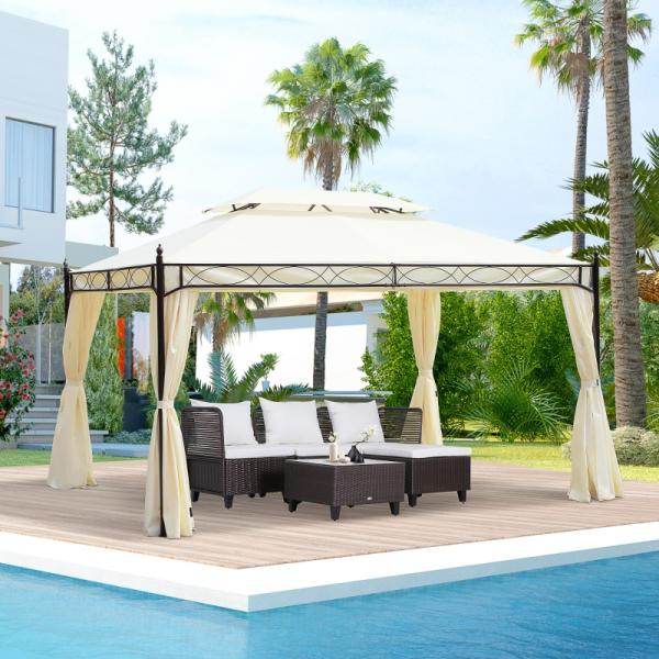 Luxus Pavillon Gartenpavillon Partyzelt Festzelt Gartenzelt Pagode 3x4 m Creme - Palo24
