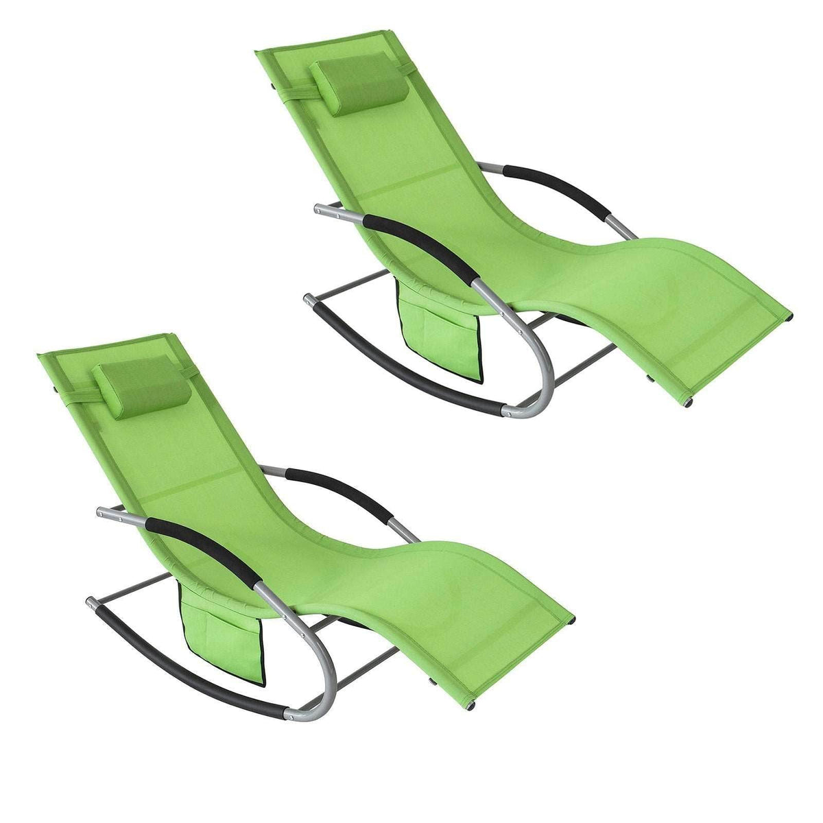 2-er Set Gartenliege | Sonnenliege mit Tasche | Liegestuhl Grün | OGS28-GRx2 - Palo24
