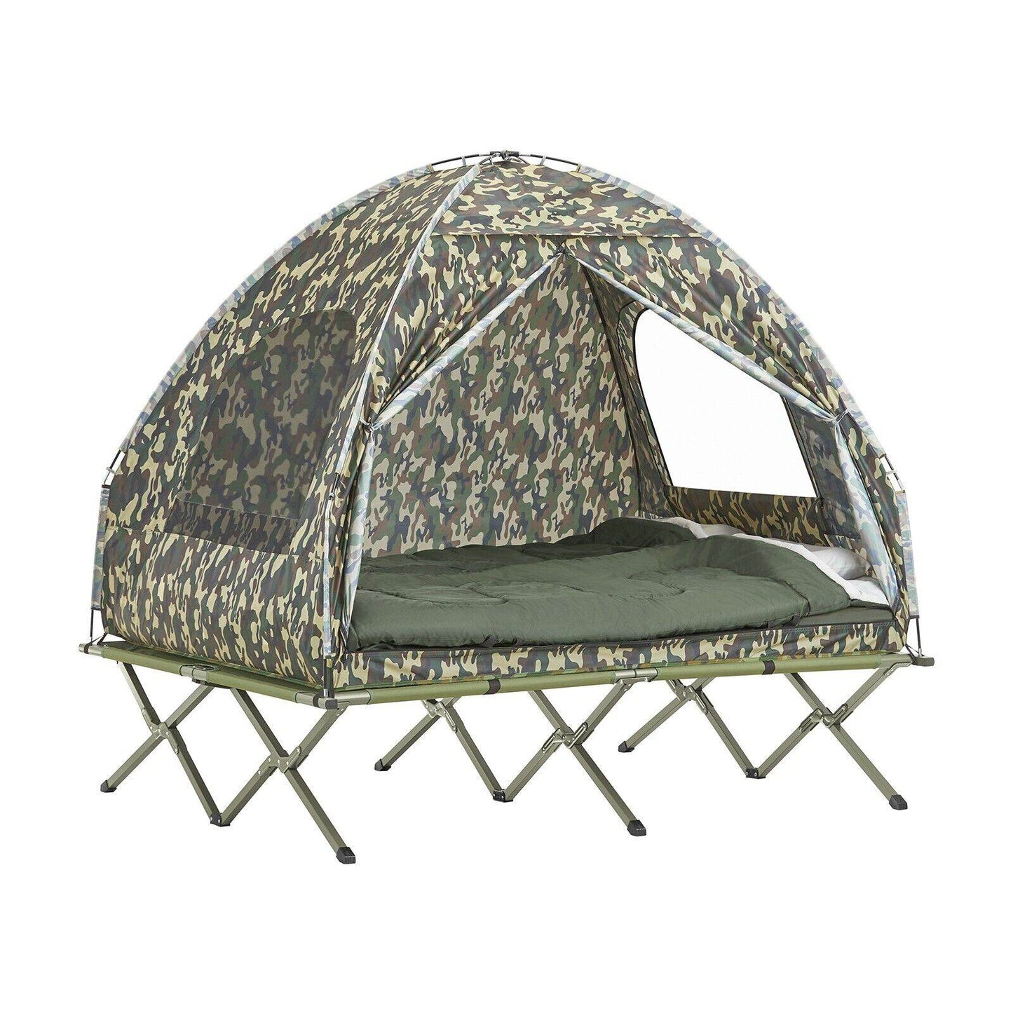 4in1-Zelt Für 2 Personen Wurfzelt Feldbett Mit Campingliege Tarnfarbe - Palo24