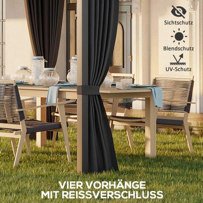 Gartenpavillon, Pergola, mit Schiebedach, Vorhängen, Aluminiumrahmen, dunkelgrau - Palo24