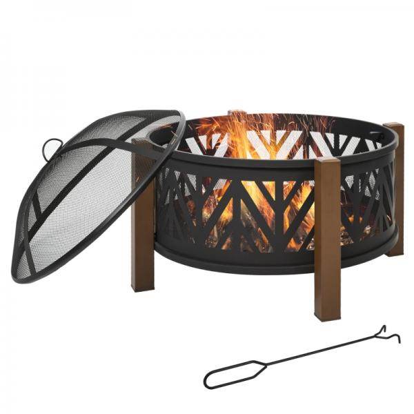 Feuerschale Feuerkorb mit Funkenschutz Grillrost Garten BBQ Schwarz+Braun - Palo24