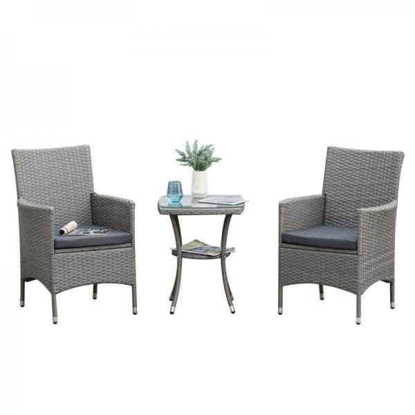 Gartensitzgruppe 3-tlg. Rattenmöbel Polyrattan Set grau - Palo24