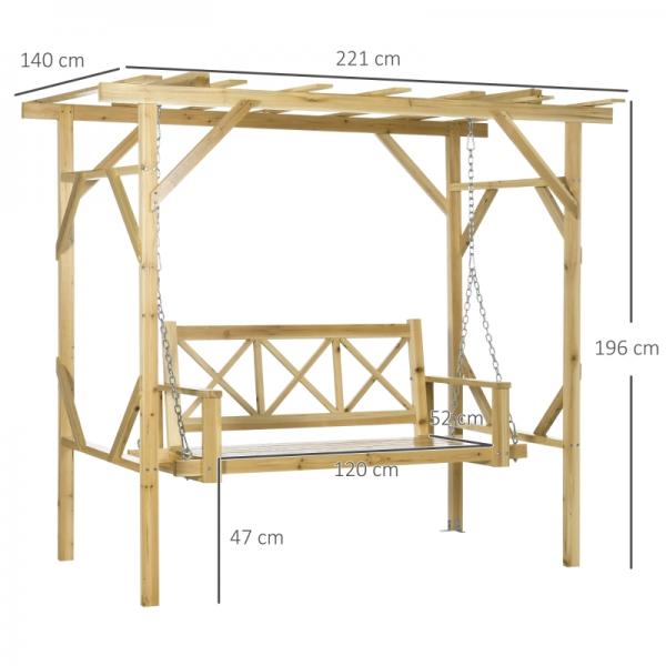 Schaukelbank mit Pergola, für 2 Personen, höhenverstellbar, Massivholzrahmen - Palo24