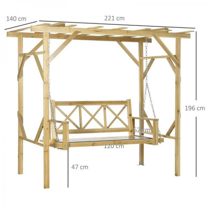 Schaukelbank mit Pergola, für 2 Personen, höhenverstellbar, Massivholzrahmen - Palo24