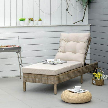 Sonnenliege Gartenliege mit Rollen Kissen 4-stufig verstellbar Rattanliege Stahl Natur+Khaki - Palo24