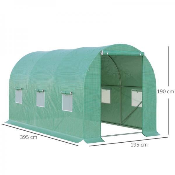 Foliengewächshaus Tomatengewächshaus Treibhaus Folientunnel Frühbeet mit Fenster Grün 395 x 195 x 190 cm - Palo24