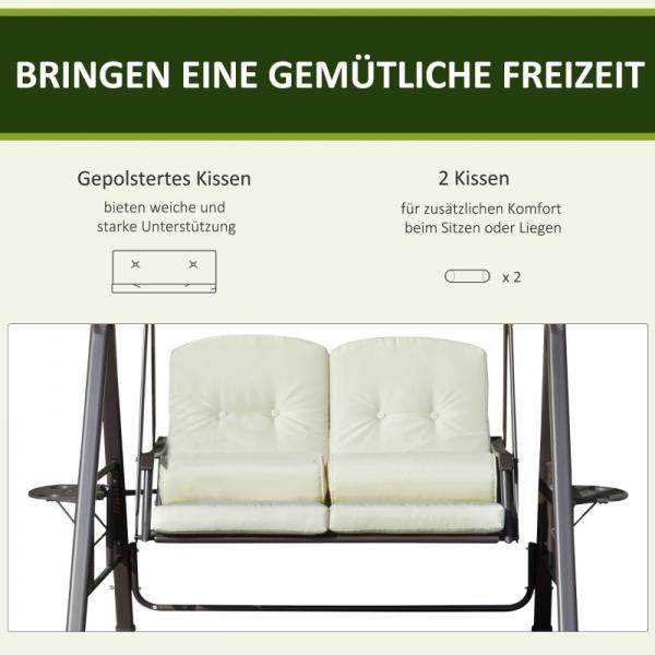 2-Sitzer Hollywoodschaukel Gartenschaukel mit Sonnendach Kissen Metall Polyester Beige - Palo24
