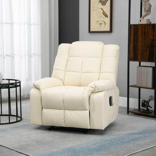 Massagesessel, Relaxsessel, 8 Vibrationspunkte, Liegefunktion, Kunstleder, cremeweiss - Palo24