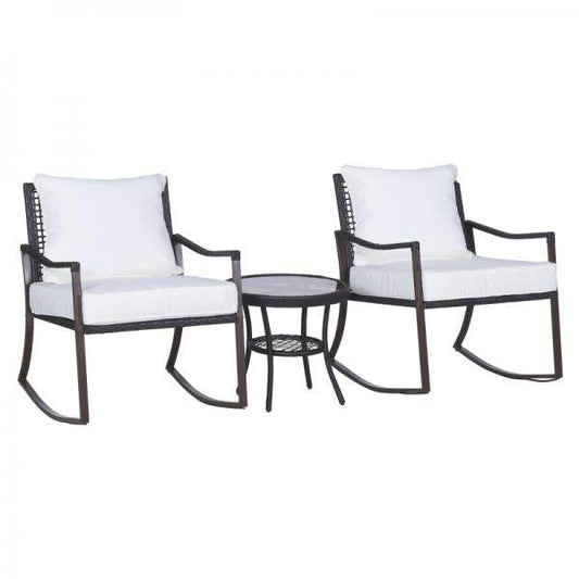 Gartengarnitur Schaukelstuhl Set Sitzgruppe 3 tlg. mit Kissen Rattan Braun - Palo24