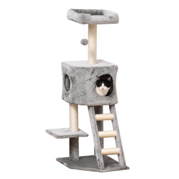 Kratzbaum mit Höhle Leiter Katzenbaum Kletterbaum E1 MDF Sisal Hellgrau - Palo24