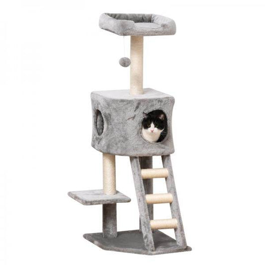 Kratzbaum mit Höhle Leiter Katzenbaum Kletterbaum E1 MDF Sisal Hellgrau - Palo24