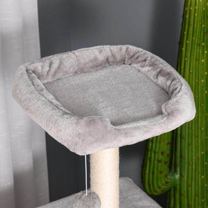 Kratzbaum mit Höhle Leiter Katzenbaum Kletterbaum E1 MDF Sisal Hellgrau - Palo24