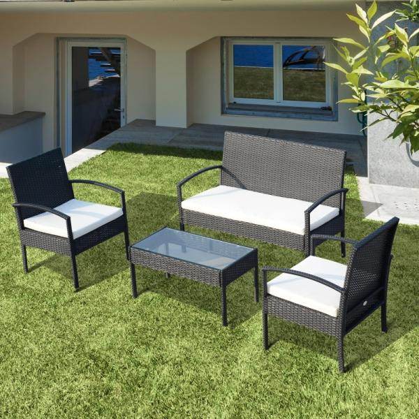 Polyrattan Sitzgruppe Gartenset Garnitur Sofa 7 tlg. mit Kissen Schwarz - Palo24