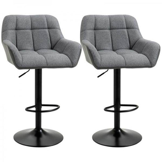 Barhocker 2er-Set Retro-Design höhenverstellbar Kunstleder Leinenoptik Grau + Schwarz - Palo24