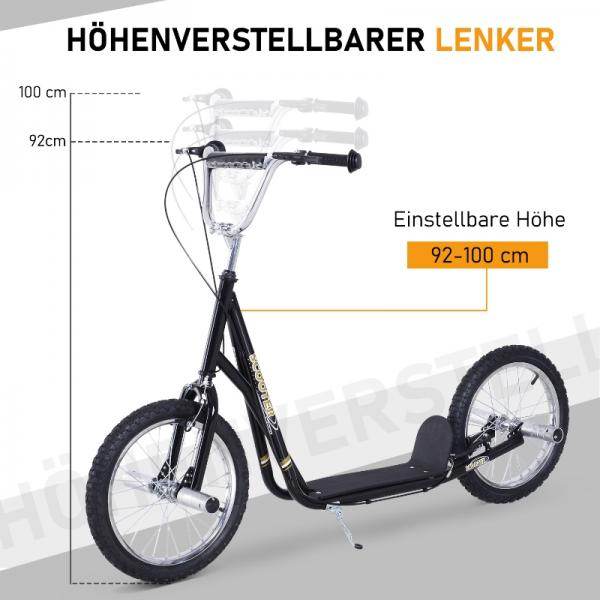Kinderroller mit Luftreifen Tretroller Cityroller Kickboard Höhenverstellbar Schwarz - Palo24