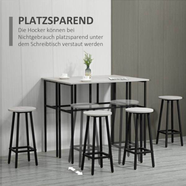 Bartisch-Set im Industriedesign, 6-teilig, 2 Tische und 4 Barhocker, Grau + Schwarz - Palo24