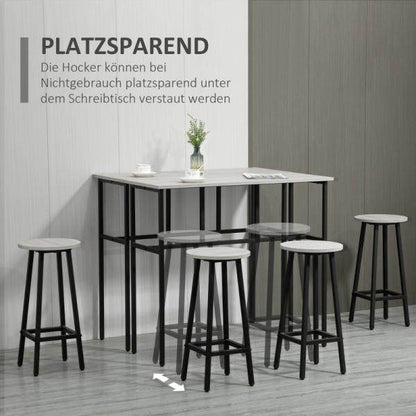 Bartisch-Set im Industriedesign, 6-teilig, 2 Tische und 4 Barhocker, Grau + Schwarz - Palo24