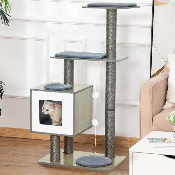 Katzenkratzbaum Katzenbaum Sisal Polster Liegefläche mit Ball Grau - Palo24