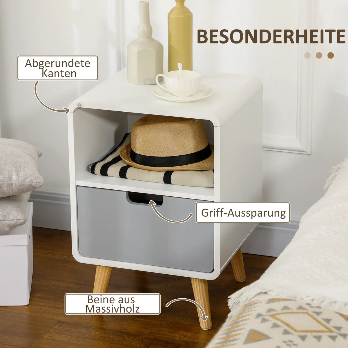 Comodino Comodino con cassetto Bianco